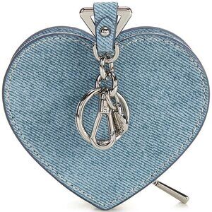 Kate Spade New York Liv Heart Blue Denim Suede Silver Coin Purse Bag Charm NWT